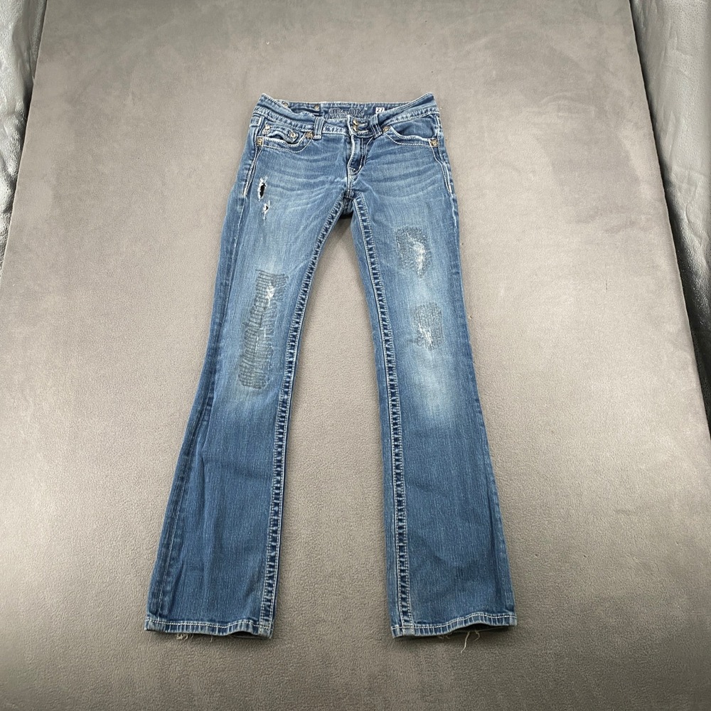 Miss Me JP4009-2L Bootcut Jeans Dark Wash Flared Y2K Distressed Size 27